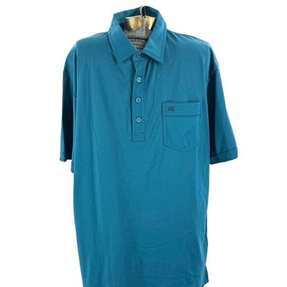 Travis Mathew Polo Golf Short‎ Sleeve Teal Blue Pima Cotton / Polyester  Mens XL